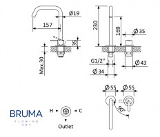 MEDIDAS MONOMANDO REPISA PARA LAVABO X-ALPHA BRUMA